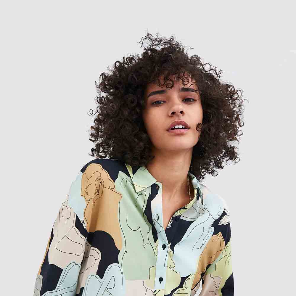 Abstract Print Cotton Blouse - Görsel 2